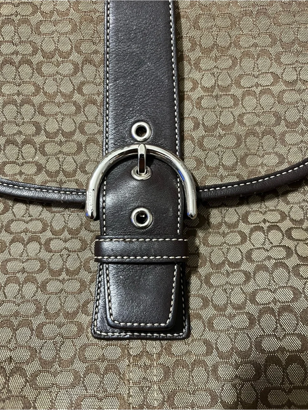 Coach Brown Signature Canvas Shoulder Bag with Dark Brown Leather Accents - Picture 4 of 12